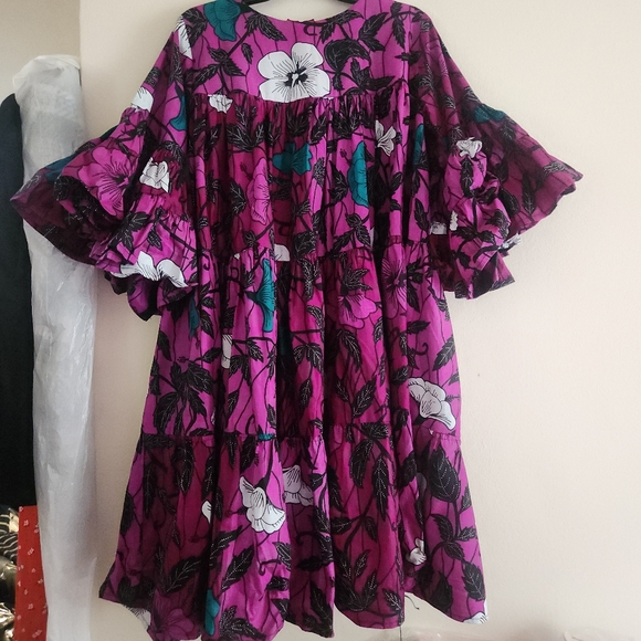 unbranded Dresses & Skirts - Voluminous Hibiscus Flowers Prints Cotton Tiered Dress Floral Purple Sz 6/8 NWOT
